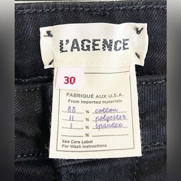 L'Agence Danica Wide Leg High Rise raw hem cropped Jeans in dark Black Size 30 - Picture 7 of 8